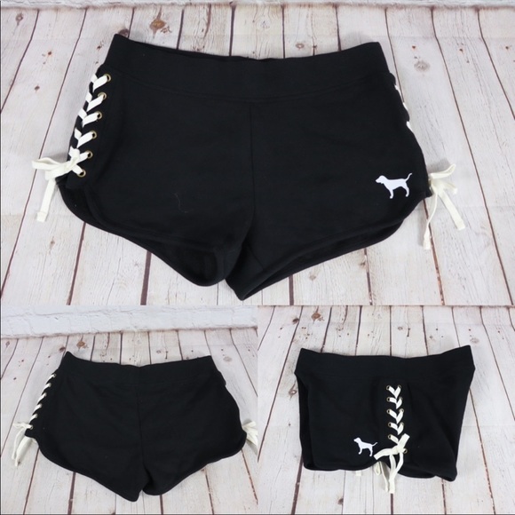 PINK Victoria's Secret Pants - VS PINK logo Lace up Varsity Shorts Black